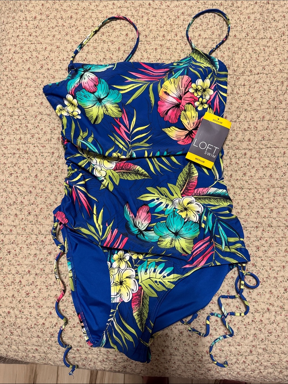 LOFT Womens Blue Tropical Floral One-Piece Swimsuit
